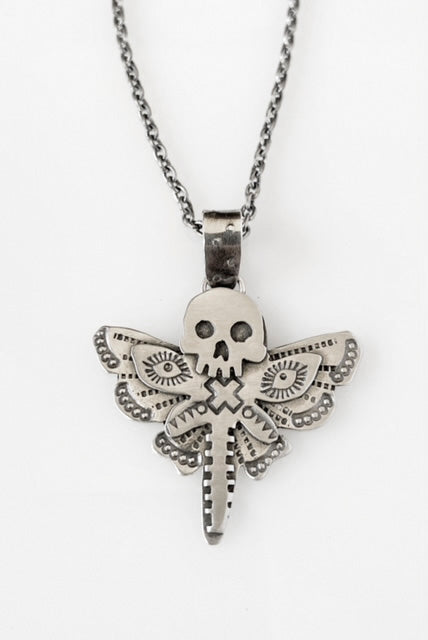 Amuck Design - Necklace - Sterling Silver Skull Garden Moth