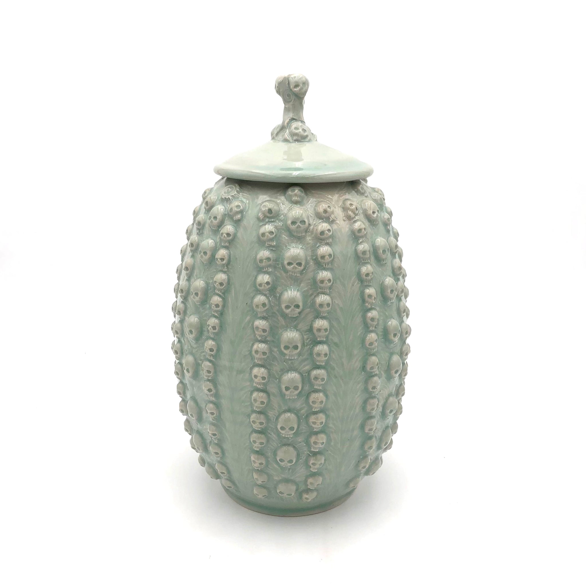 Ed Noonen - 7"x 13" Column Skull Urn (Celadon) #44