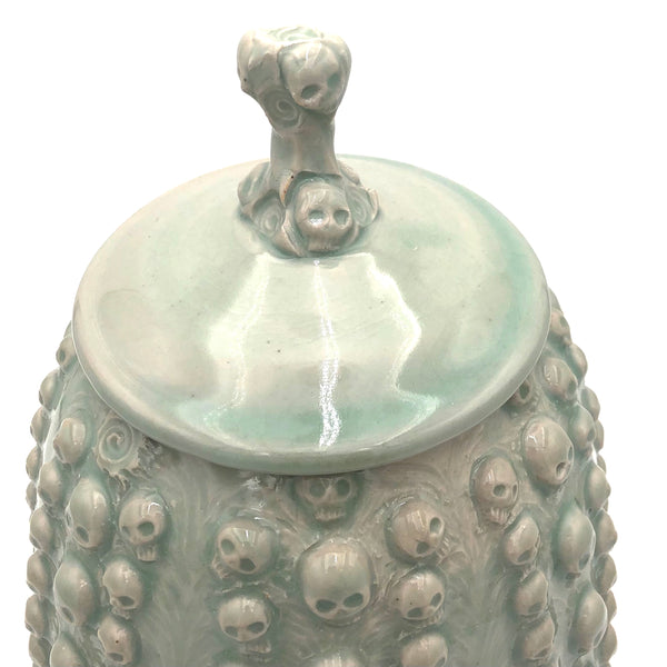 Ed Noonen - 7"x 13" Column Skull Urn (Celadon) #44