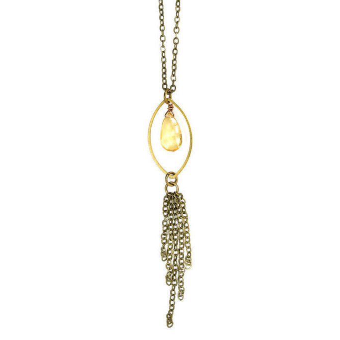 Edgy Petal - Necklace - Brass Marquis Tassel (Citrine)