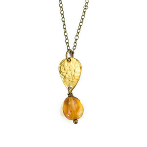 Edgy Petal - Necklace - Baltic Amber Hammered Teardrop