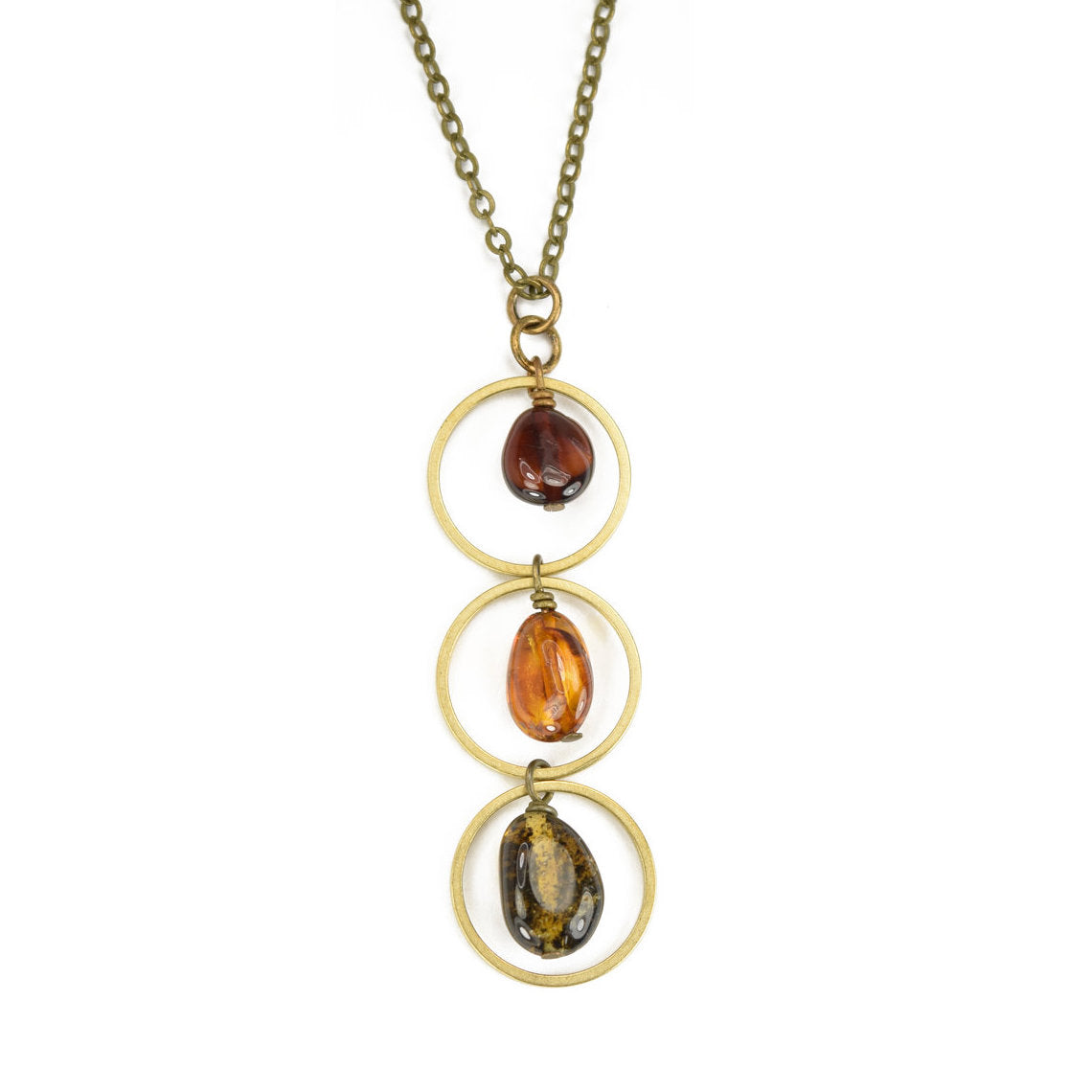 Edgy Petal - Necklace - "Stop Light" - Multi Color Baltic Amber Vertical Circles