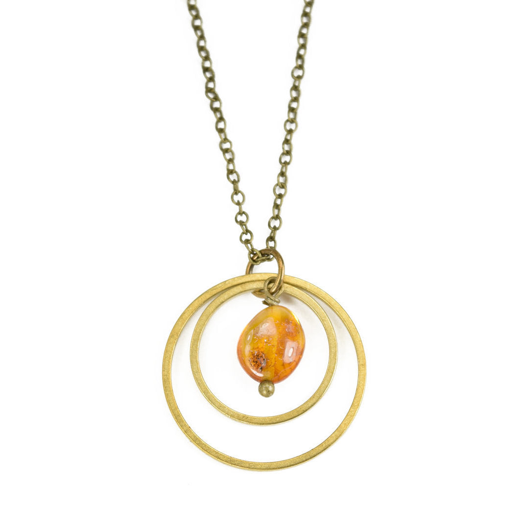 Edgy Petal - Necklace - Double Brass Circle (Baltic Amber)