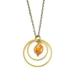 Edgy Petal - Necklace - Double Brass Circle (Baltic Amber)