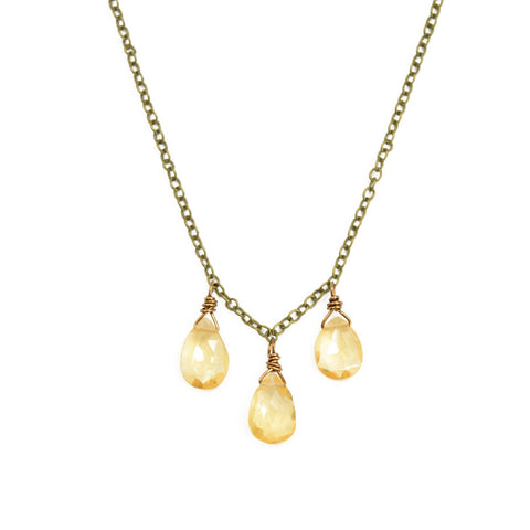 Edgy Petal - Necklace - Triple Teardrops (Citrine)