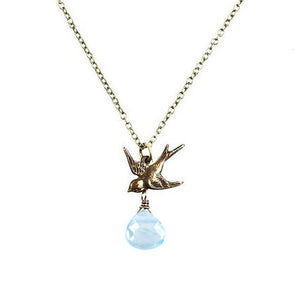 Edgy Petal - Necklace - Bird Charm (Sky Blue Topaz) #BTZ-6