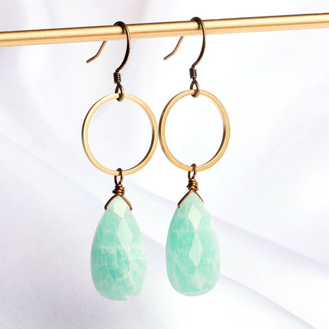 Edgy Petal - Earrings - Large Teardrop and Circle (Amazonite) #AZ-33