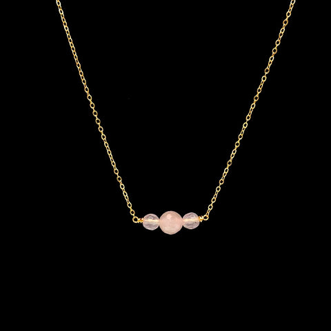 Edgy Petal - Necklace - Triple Rose Quartz Choker #CHO-3