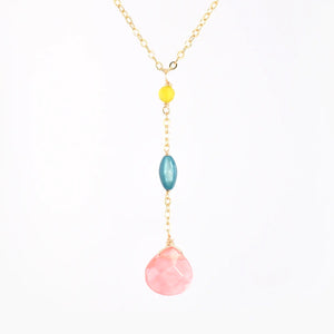 Edgy Petal - Necklace - 'Avalyn' Y-Necklace (Peach Crystal, Lemon Jade, Teal Mother-of-Pearl) #CB-5