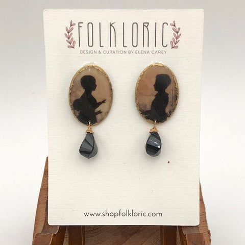 Folkloric Jewelry - Earrings - Victorian Silhouette Morgaine Studs (Black Spinel)