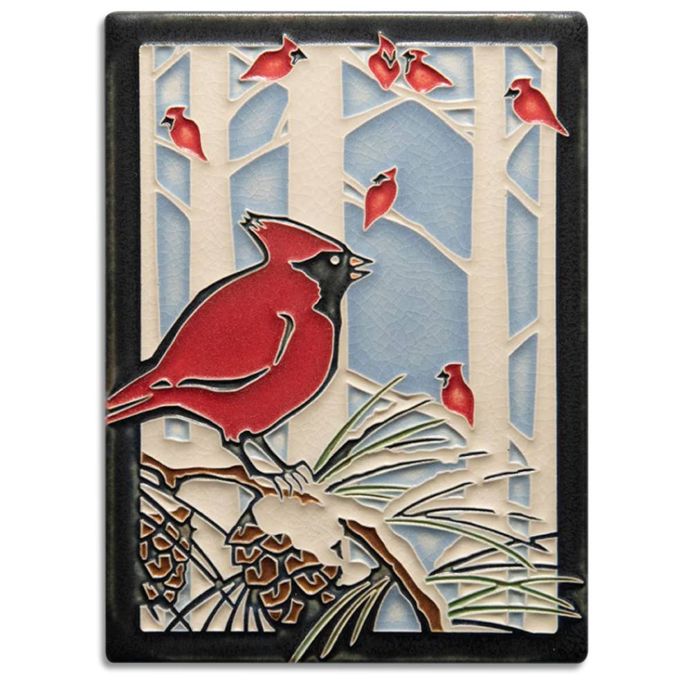 Motawi Tileworks - 6"x 8" Tile - 'Winter Cardinals' (Standard) #6811