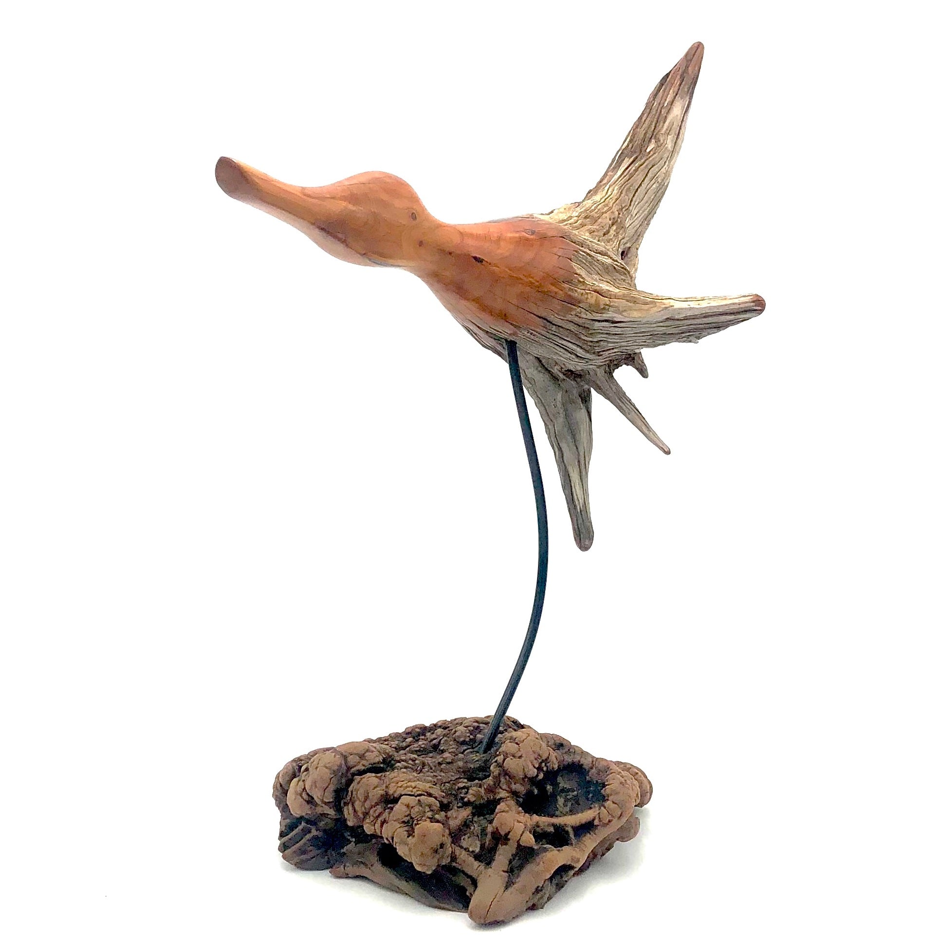 Rarebirds - Wooden Sculpture - 20"x 16" Flying Duck with Base