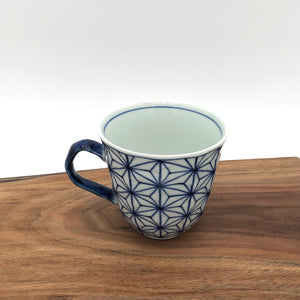 TRIPWARE Japan - Painted Porcelain Mug (Blue Asanoha Geometric Leaves)