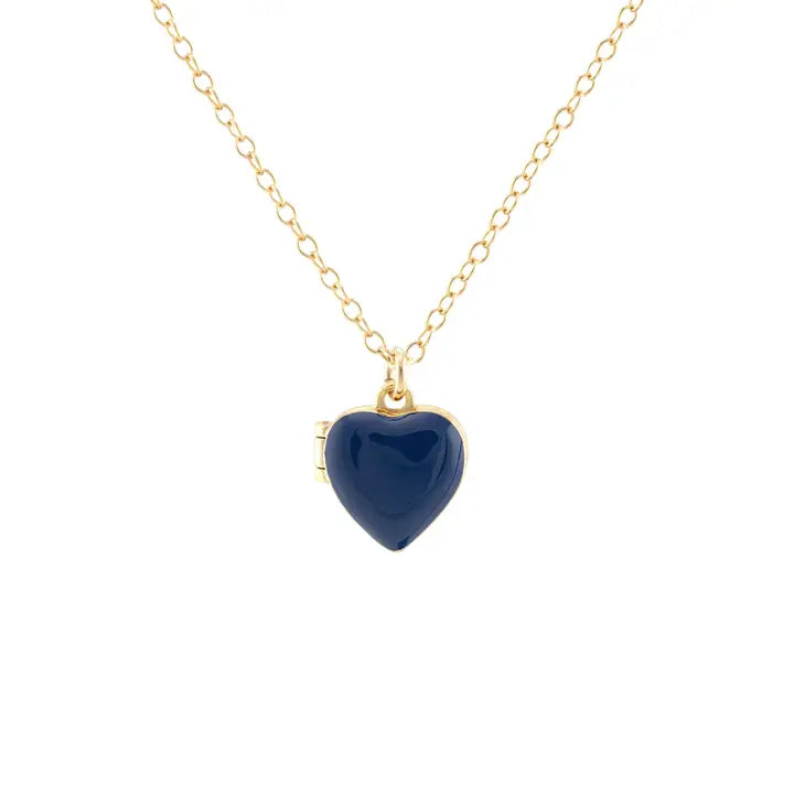 Kris Nations - Necklace - Enamel Heart Locket (Blue, Gold) #N743-G-BLU