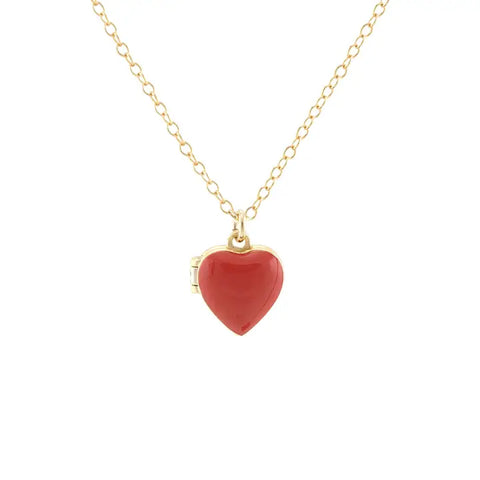 Kris Nations - Necklace - Enamel Heart Locket (Coral Red, Gold) #N743-G-RED