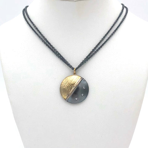 Jacob Keleher Jewelry - Necklace - Oxidized Sterling Silver & 18K Gold 'Yin Yang' (Diamond) #BGN104