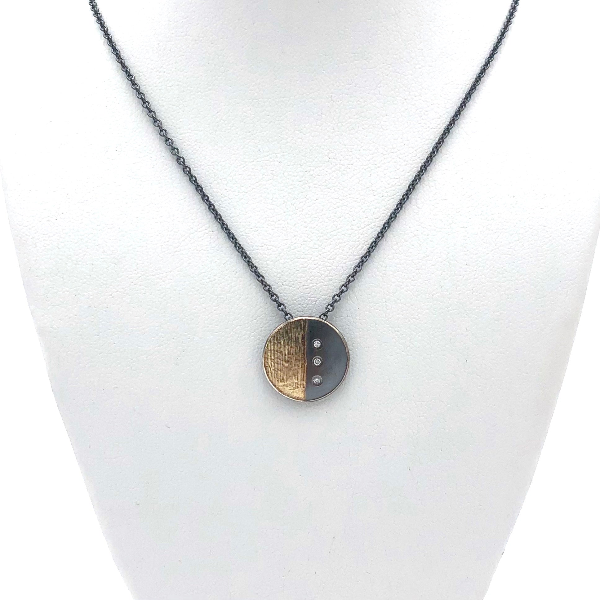 Jacob Keleher Jewelry - Necklace - Oxidized Sterling Silver & 18K Gold 'Round Vertical' (Diamond) #BGN-Geo