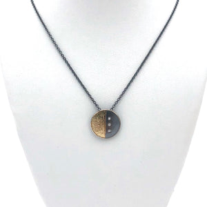 Jacob Keleher Jewelry - Necklace - Oxidized Sterling Silver & 18K Gold 'Round Vertical' (Diamond) #BGN-Geo