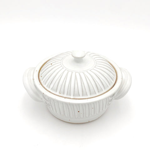 Coburn -   Small Lidded Casserole #3 - Mini Pot with Handles (Fluted White)