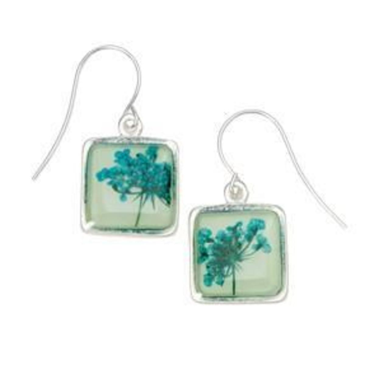 Dixon - Turquoise Queen Anne's Lace on Seafoam Small Square Earrings