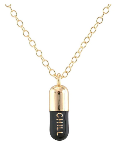 Kris Nations - Necklace - Enamel Chill Pill (18K Gold/Black) #N819-G-BLK